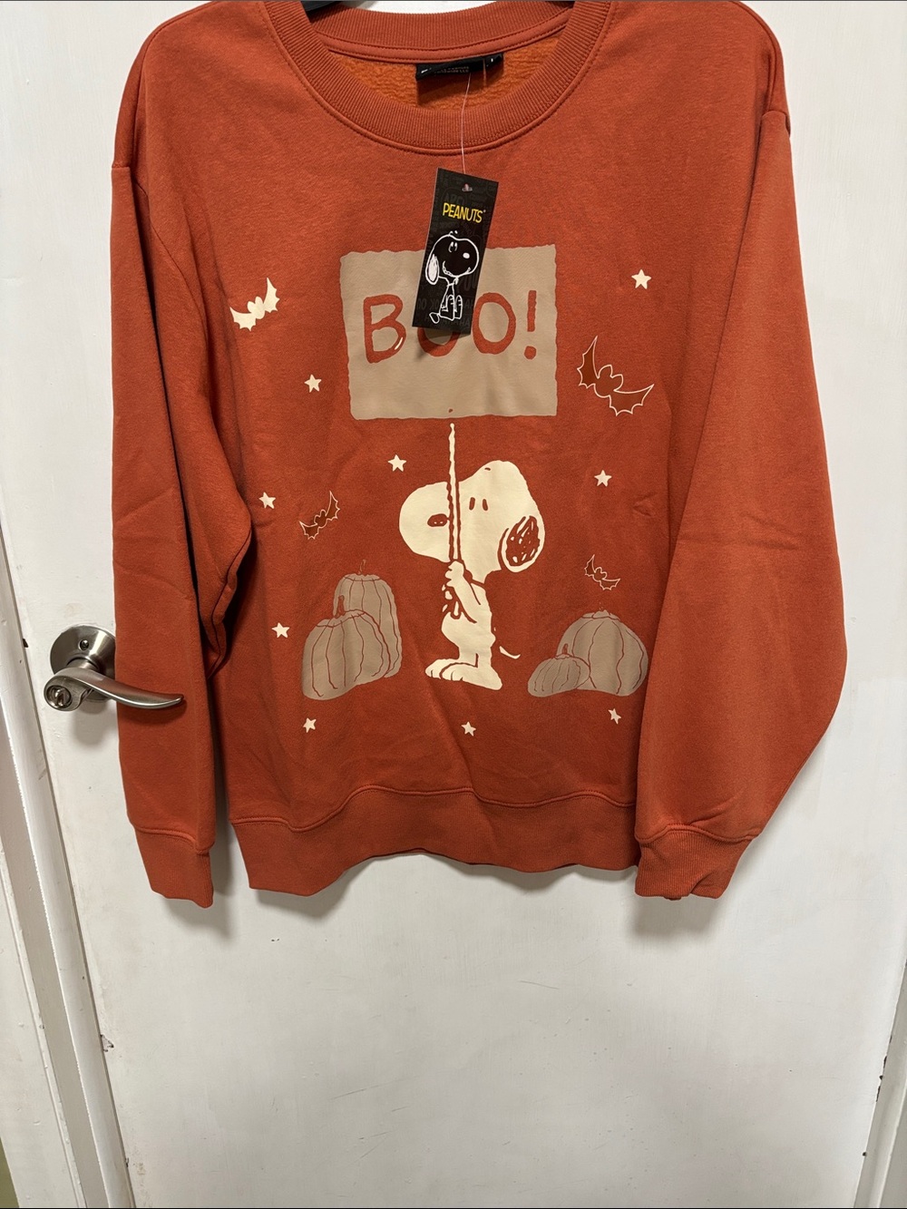 NWT Peanuts Snoopy Boo Women’s L Crewneck Burnt Orange Rust Halloween Sweatshirt - Picture 4 of 7